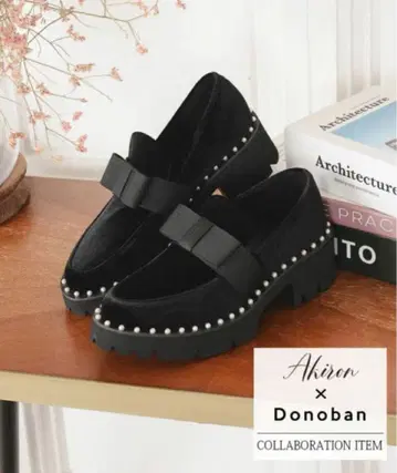 미사용 새상품 Akiron x Donoban 벨로아 펄 리본 로퍼 S