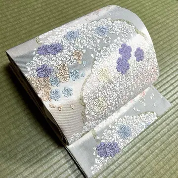 순수 실크 펄톤 가공 후쿠로 오비 [ 자수 당직 꽃들 ]