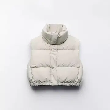 ZARA 크롭 러버 피니시 베스트 화이트 그레이 M