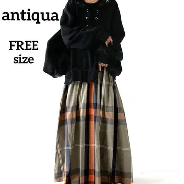 antiqua 안티카 체크 무늬로 멋내기! 스커트 카키 멋스러운 소재