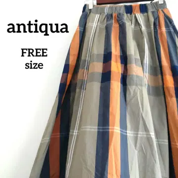 antiqua 안티카 체크 무늬로 멋내기! 스커트 카키 멋스러운 소재
