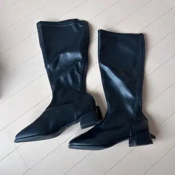 블랙 롱 부츠 사이드 지퍼 24.5cm 코스프레 블랙 부츠