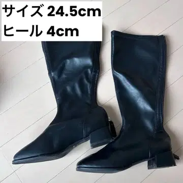 블랙 롱 부츠 사이드 지퍼 24.5cm 코스프레 블랙 부츠