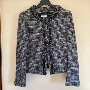 쿠미쿄쿠 노카라 트위드 자켓 네이비 화이트