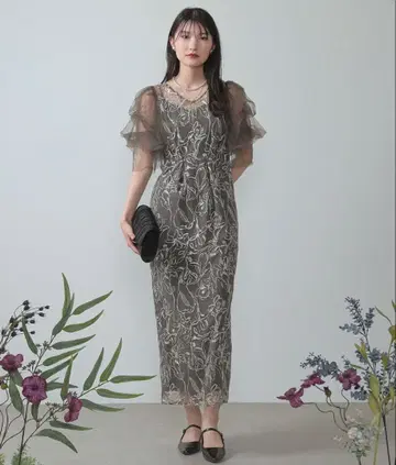 자수 레이스 튤 슬리브 코쿤 파티 드레스 포멀 드레스