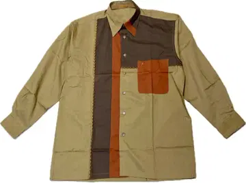 미사용 란셀 코튼 레이온 자수 절개 디자인 드레스 셔츠 브라운 베이지