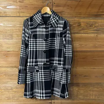 귀여운 격자 무늬/블랙 A라인 코트