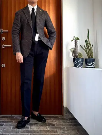 미사용 LARDINI 라르디니 울 해린본 48 브라운 계열