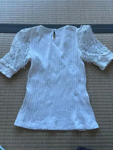 레이스 소매 화이트 반팔 상의 세트