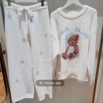 테디베어 자수 화이트 룸웨어 세트