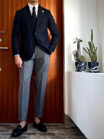 미사용 LARDINI 라르디니 울 네프 자켓 48 다크 그레이