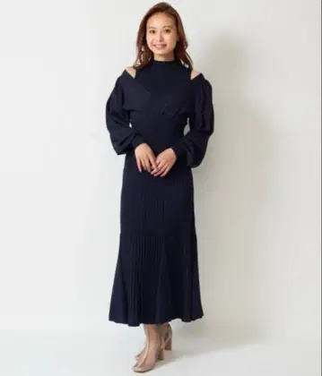 네이비 리브 니트 원피스 38