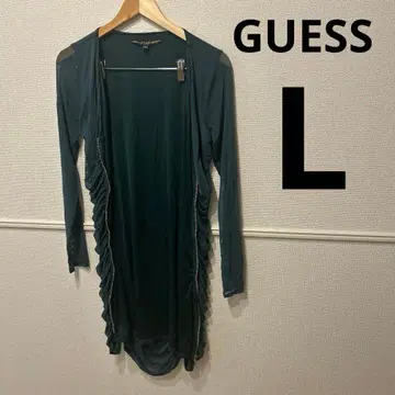[ GUESS ] 짙은 녹색 루슈 지퍼 가디건/미니 드레스 L 사이즈