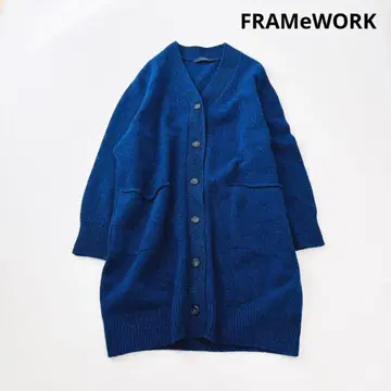 FRAMeWORK 멜란지 와이드 V넥 가디건 블루 울 100%