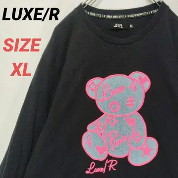 LUXE/R 러그 긴팔 티셔츠 롱티 데님 베어 곰 자수 블랙 XL