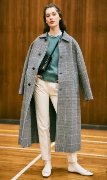 Shinzone 발카만 코트 체크 무늬 36