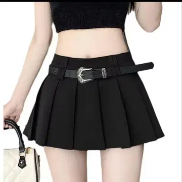 블랙 플리츠 미니 스커트 벨트 포함