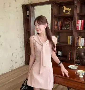 핑크 슬리브리스 미니 원피스