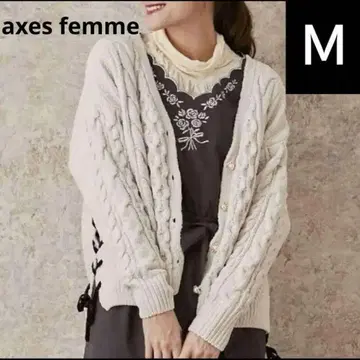 axes femme 사이드 레이스 니트 가디건 케이블 아이보리