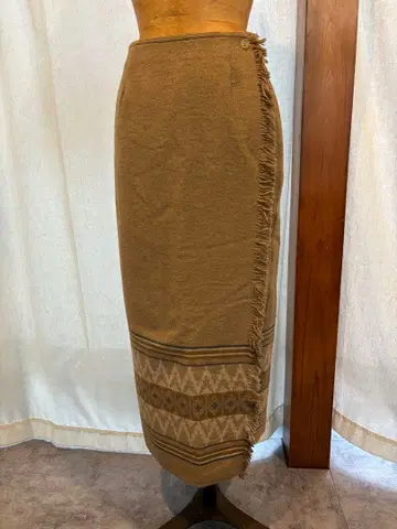 NY 구매 프린지 장식 브라운 랩 스커트