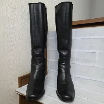 긴자 요시노야 블랙 롱 부츠 지퍼 달린 비 대응