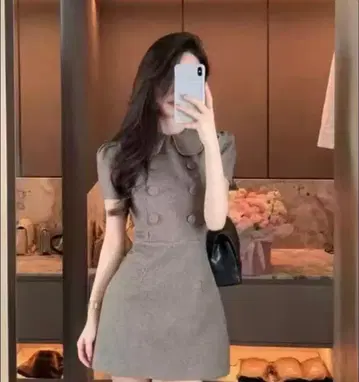 그레이 버튼 미니 원피스 반팔