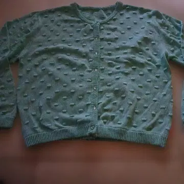 그린 민트 그린 도트 짜임 가디건 긴팔