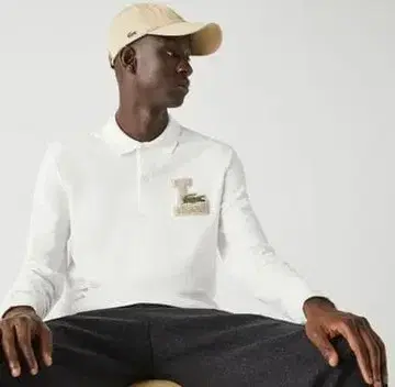 라코스테 자수 로고 화이트 긴팔 피케 셔츠