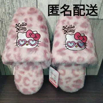 [ 익명 배송 ] 산리오 헬로키티 갸루키티 레오파드 무늬 퍼 슬리퍼