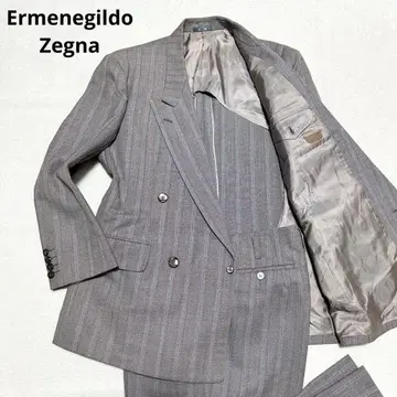Zegna 제냐 원단 더블 수트 그레이 L 상당 고급 스트라이프 027