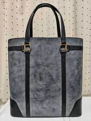 미사용품 소메스 탄닌 가죽 스퀘어 토트백 SQ-01 네이비