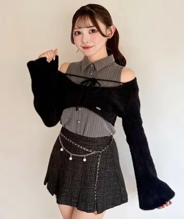 NOMAE 셔츠 레이어드 샤기 니트