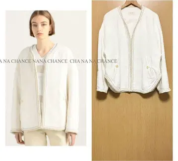 데프레 숏코트 노카라 자켓 트위드