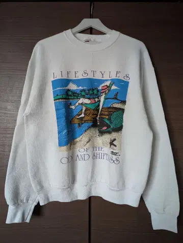 90s USA제 아트계 프린트 속기모 맨투맨 L 사이즈