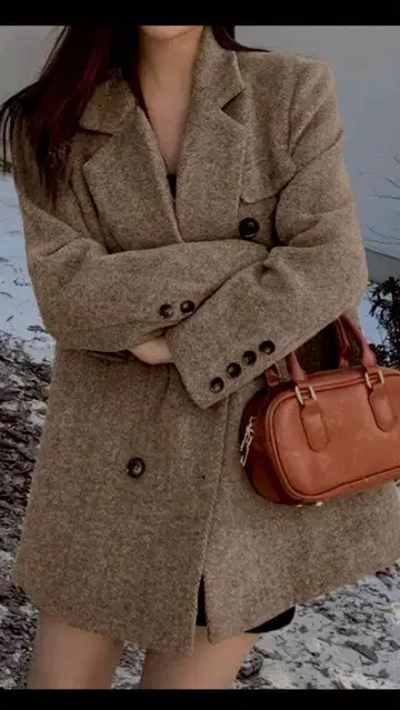 SHEIN 베이지 더블 브레스트 체스터 코트