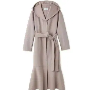 후드 부착 베이지 롱 코트 머메이드