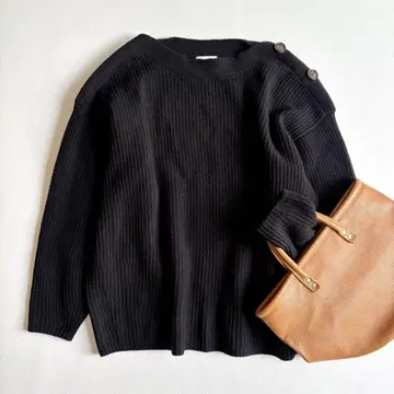 쉽스*AQUA 캐시미어 믹스 보트넥 니트 풀오버 블랙