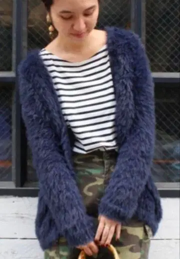 컨디션 최상 프레임워크 hairy 가디건 샤기 니트 네이비 컬러