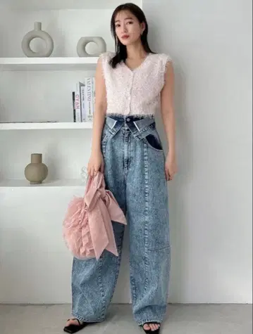 dazzlin 데님 블루 와이드 레그 팬츠 - S 사이즈