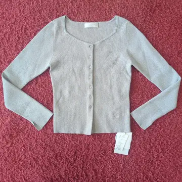 택 포함 미사용 새상품! 셀포드 다이아 넥 리브 니트 가디건 실버