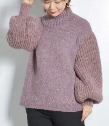 모헤어 터틀넥 벌룬 슬리브 니트 퍼플 계열
