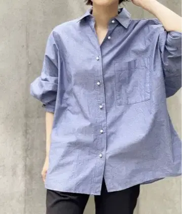 Spick and 펄 버튼 돌먼 오버 셔츠 ( 블루 )