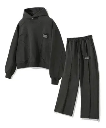 다크 그레이 후드 부착 맨투맨 셋업