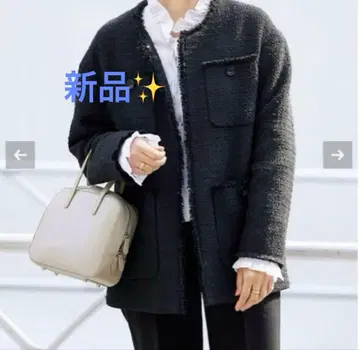 저널 스탠다드 노카라 트위드 자켓 블랙 택 포함