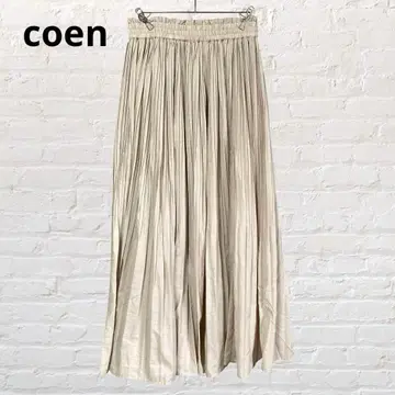8597 코엔 롱 플리츠 플레어 스커트 베이지 허리밴딩 구제 의류