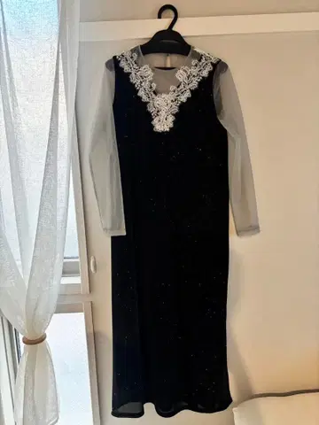 LEJA 레이스 라메 슬릿 롱 원피스 드레스 파티 결혼식