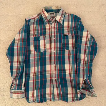 pherrows 플란넬 셔츠 파랑과 화이트 체크 40 구제 의류