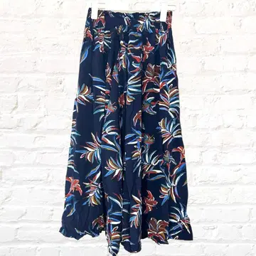 롱 스커트 플레어 스커트 올 패턴 허리밴딩 네이비 여성용 F