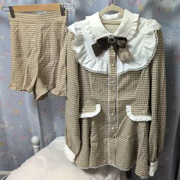 허니 시나몬 브라운 체크 셋업 숏팬츠