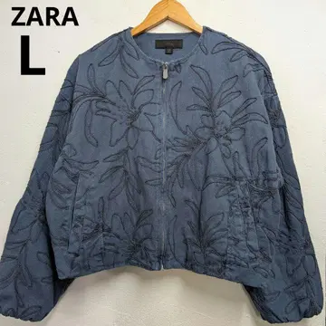 ZARA 자수 봄버 자켓 노카라 블루종